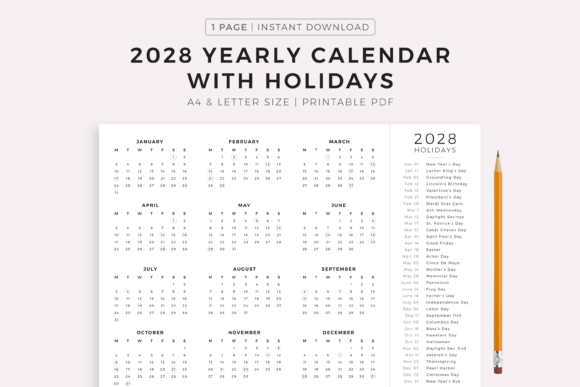 Download 2028 Year Calendar with Holidays - Year Collection