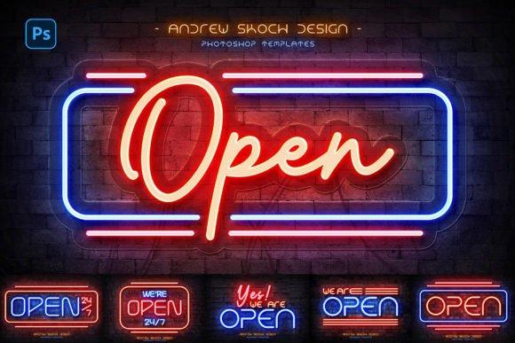 Download Open Neon Sign – Photoshop Mockups - Photoshop mockups Collection